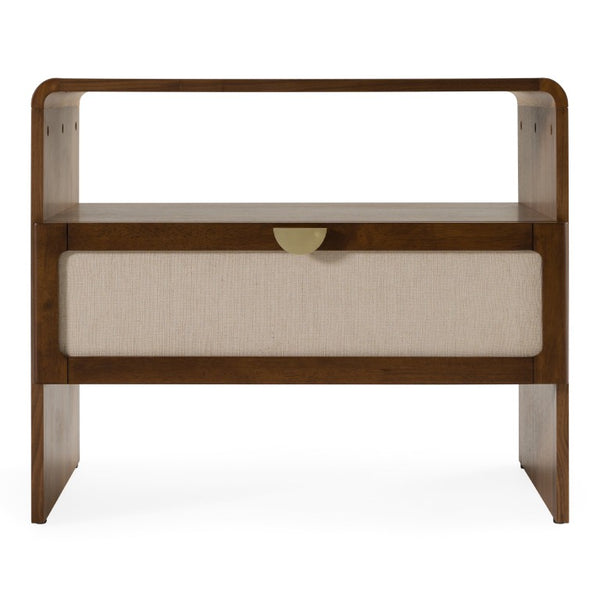 VIG Furniture Emilio Modern Natural Burlap Nightstand With Walnut Finish, Soft-Close Drawer & Gold Accents VGMA-BR-177-NS