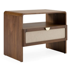VIG Furniture Emilio Modern Natural Burlap Nightstand With Walnut Finish, Soft-Close Drawer & Gold Accents VGMA-BR-177-NS