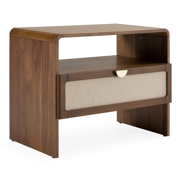 VIG Furniture Emilio Modern Natural Burlap Nightstand With Walnut Finish, Soft-Close Drawer & Gold Accents VGMA-BR-177-NS