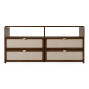 VIG Furniture Emilio Modern Natural Burlap & Walnut Dresser With Soft-Close Drawers, Gold Pulls, Open Shelves VGMA-BR-177-DRS