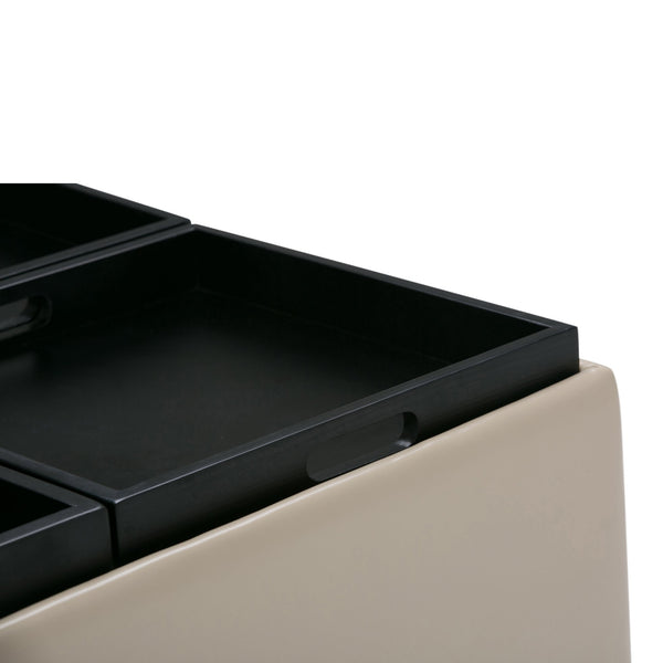 English Elm Avalon Square Storage Ottoman - Versatile Satin Cream Coffee Table With Hidden Compartment & Trays B136P159747