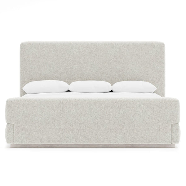 Bernhardt Bernhardt Tempo Panel Bed King — Modern Upholstered Headboard With Pleated Fold, Wire-Brushed Oak Base K2138
