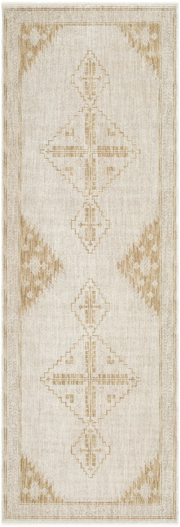Livabliss Emory Machine Woven Polyester Runner Rug with Fringe Detail for Hallways and Entryways Ivory, Tan 2'7" x 10' EMO2301-2710