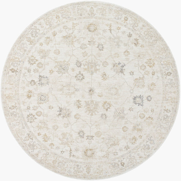 Livabliss Emory Turkish Inspired Polyester Area Rug with Fringe Edge for Entryway or Kitchen Ivory, Light Gr 6'11" x 6'11" EMO2302-7RD