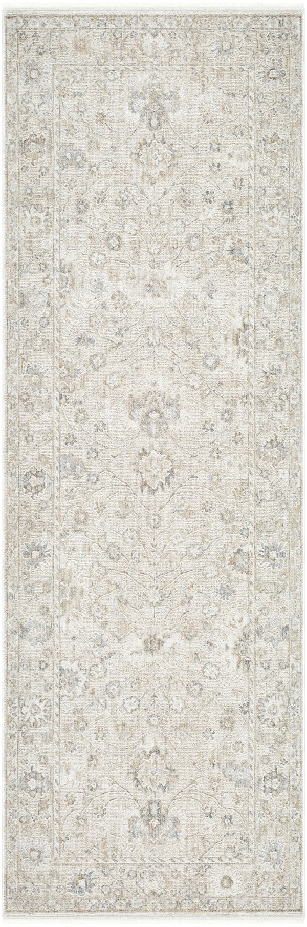 Livabliss Emory Ornamental Runner Rug Fringe Trim Polyester Woven Hallway Entryway Accent Ivory, Cream 2'7" x 7'10" EMO2307-27710