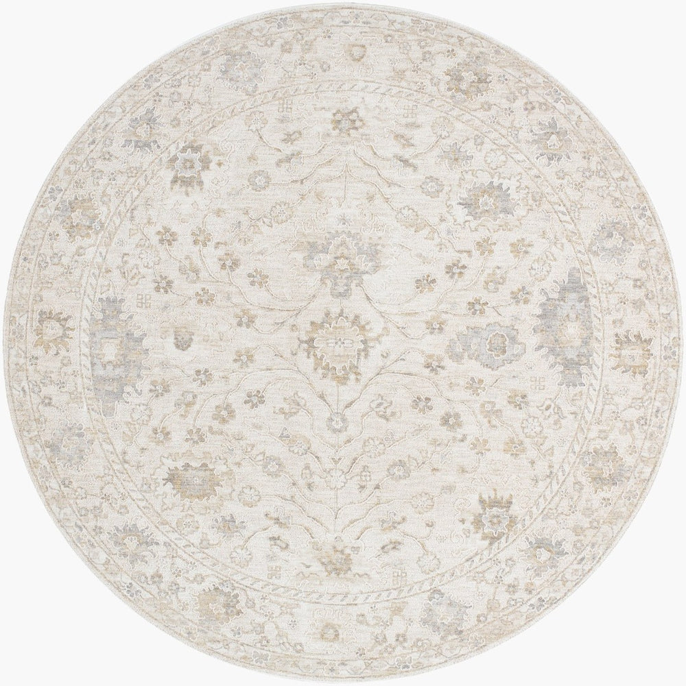 Livabliss Emory Ornamental Runner Rug Fringe Trim Polyester Woven Hallway Entryway Accent Ivory, Cream 6'11" x 6'11" EMO2307-7RD