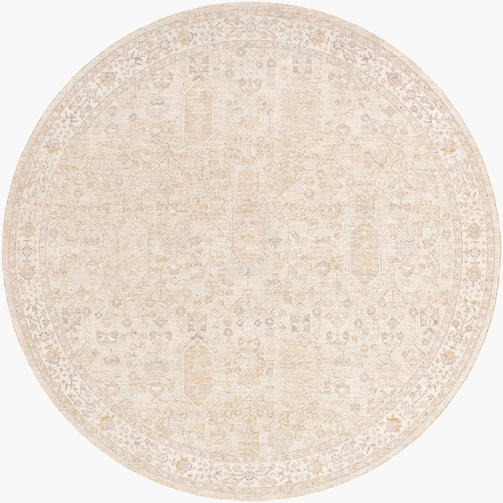 Livabliss Emory Machine Woven Polyester Area Rug with Fringe Border for Living Dining Spaces Ivory, Tan 6'11" x 6'11" EMO2312-7RD