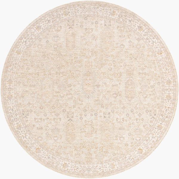 Livabliss Emory Machine Woven Polyester Area Rug with Fringe Border for Living Dining Spaces Ivory, Tan 6'11" x 6'11" EMO2312-7RD