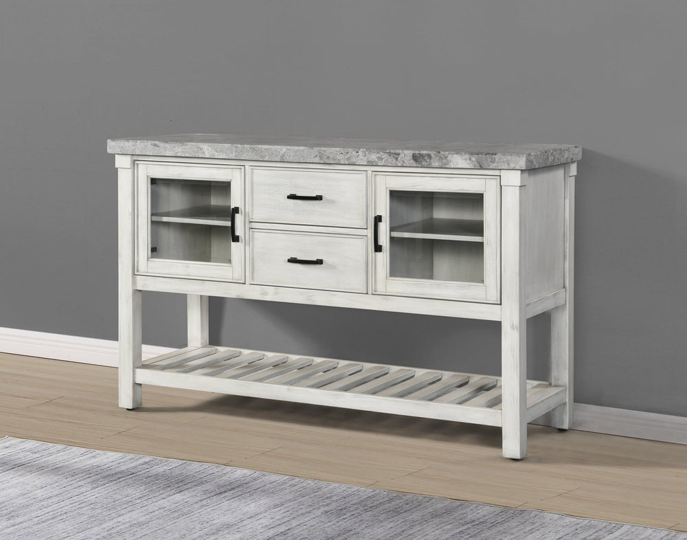 English Elm Steve Silver - Canova Marble Top Server in Cathedral White with Tempered Glass Doors, Adjustable Shelves, Levelers B081P157068