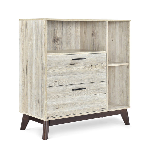 English Elm Christopher Knight Home® - CABINET mid-century modern faux wood storage console with splayed legs, drawers & cubby shelves Oak 67351.00SONOAK
