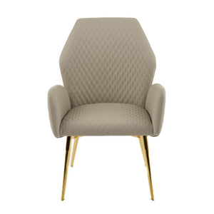 VIG Furniture Empress Hex Back Dining Chair With Textured Cream Leather & Champagne Gold Legs, Fully Assembled VGVCB1908