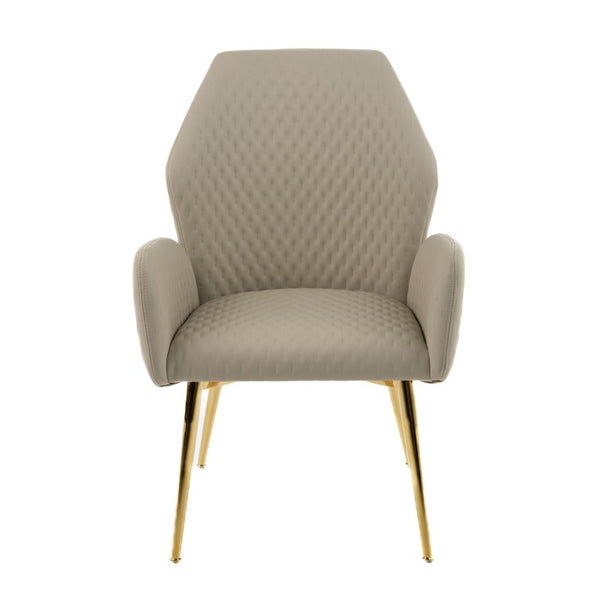 VIG Furniture Empress Hex Back Dining Chair With Textured Cream Leather & Champagne Gold Legs, Fully Assembled VGVCB1908