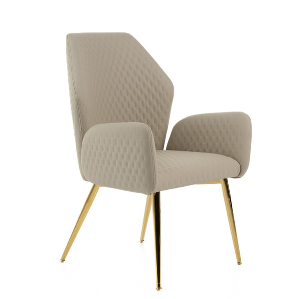 VIG Furniture Empress Hex Back Dining Chair With Textured Cream Leather & Champagne Gold Legs, Fully Assembled VGVCB1908