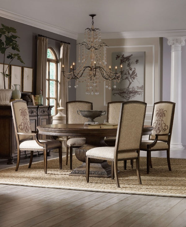 Hooker Furniture Rhapsody Side Chair In Walnut Rustic Finish With Aurora Ecru Upholstery — Distressed Vintage Charm 5070-75410