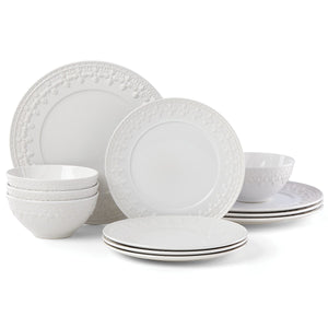 Lenox Chelse Muse Fleur White 12-Piece Dinnerware Set White, WHITE IRONSTONE 884531