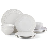 Chelse Muse Fleur White 12-Piece Set, Quatrefoil Design, Dishwasher & Microwave Safe