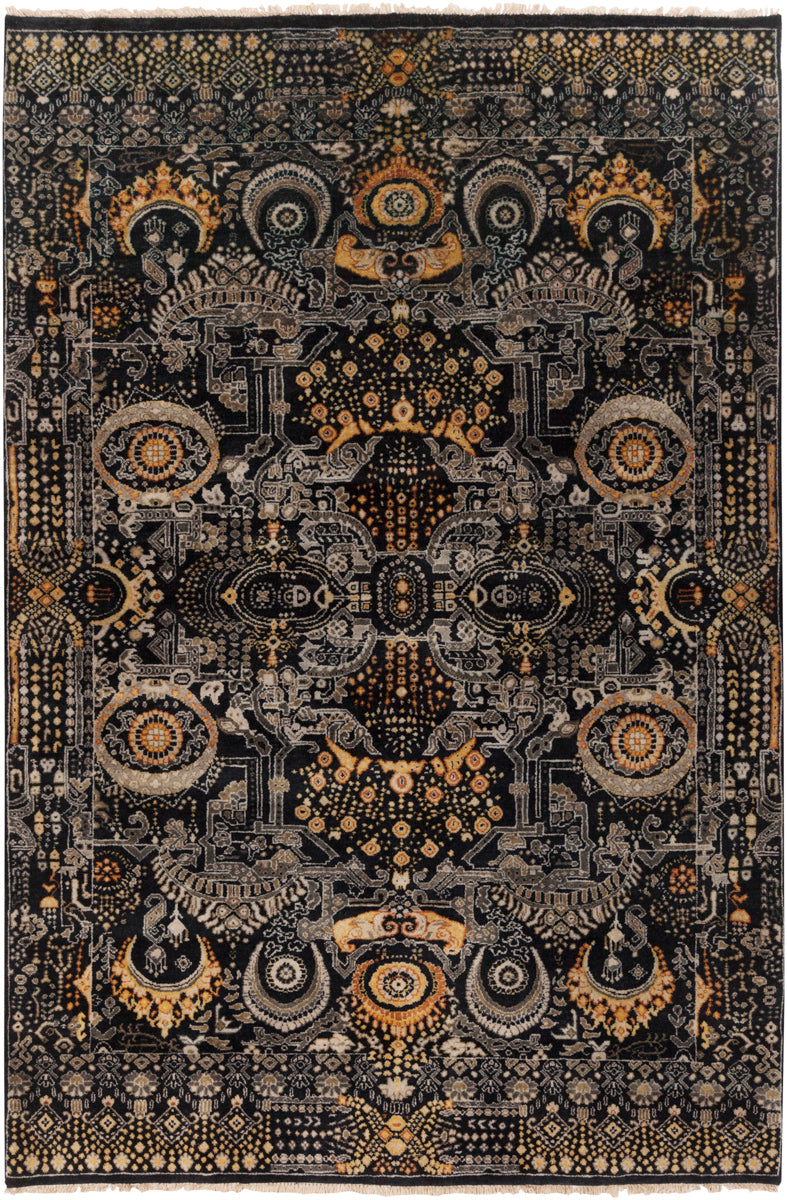 Empress EMS-7000 5'6" x 8'6" Handmade Rug EMS7000-5686  Black, Mustard, Charcoal, Burnt Orange, Medium Gray Surya