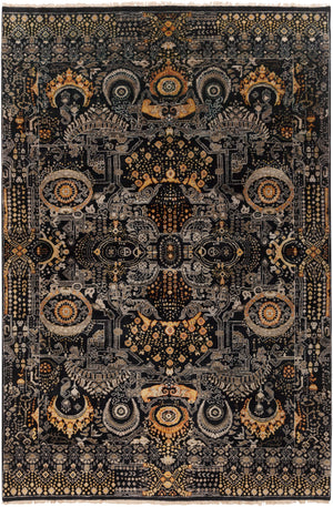 Empress EMS-7000 5'6" x 8'6" Handmade Rug EMS7000-5686  Black, Mustard, Charcoal, Burnt Orange, Medium Gray Surya