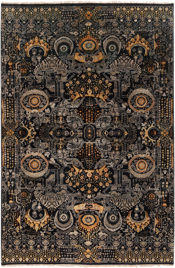 Empress EMS-7000 5'6" x 8'6" Handmade Rug EMS7000-5686  Black, Mustard, Charcoal, Burnt Orange, Medium Gray Surya