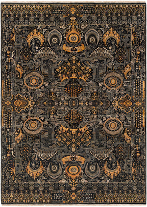 Empress EMS-7000 8' x 11' Handmade Rug EMS7000-811  Black, Mustard, Charcoal, Burnt Orange, Medium Gray Surya