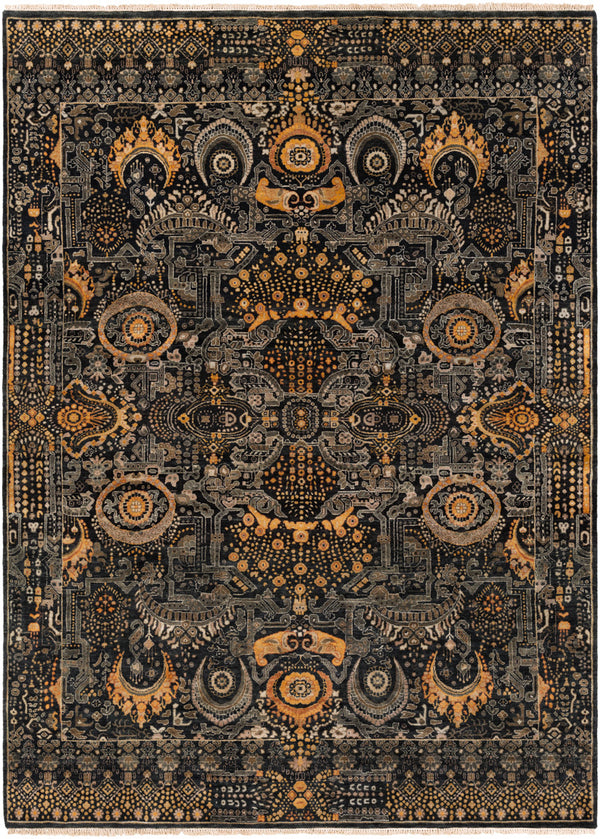 Empress EMS-7000 8' x 11' Handmade Rug EMS7000-811  Black, Mustard, Charcoal, Burnt Orange, Medium Gray Surya