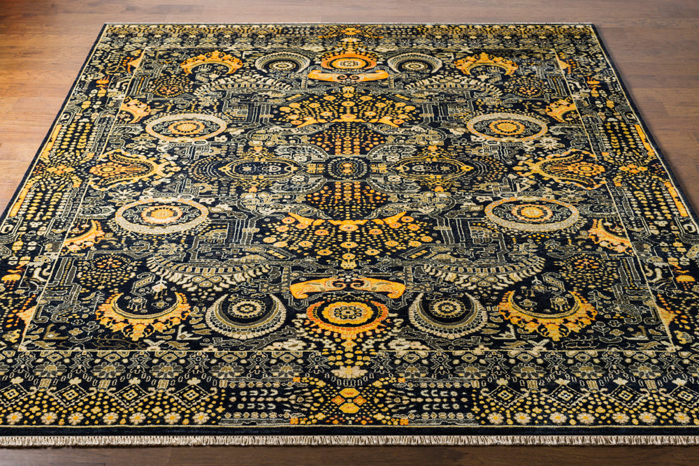 Empress EMS-7000 5'6" x 8'6" Handmade Rug EMS7000-5686  Black, Mustard, Charcoal, Burnt Orange, Medium Gray Surya