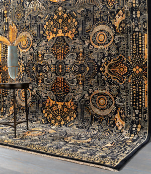 Empress EMS-7000 8' x 11' Handmade Rug EMS7000-811  Black, Mustard, Charcoal, Burnt Orange, Medium Gray Surya