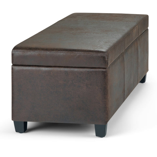 English Elm Avalon Storage Ottoman Bench - Stylish Distressed Brown Faux Leather With Hidden Storage & Safety Features B136P158641