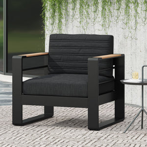 English Elm Christopher Knight Home® - GIOVANNA Club Chair - Black Aluminum Outdoor Seating with Water-Resistant Cushions & Slat Design 71734.00BLK