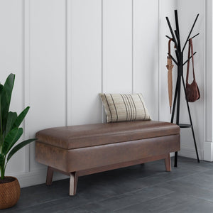 English Elm Owen Rectangular Storage Ottoman - Mid-Century Design In Distressed Chestnut Brown Faux Leather B136P159182-GIGA