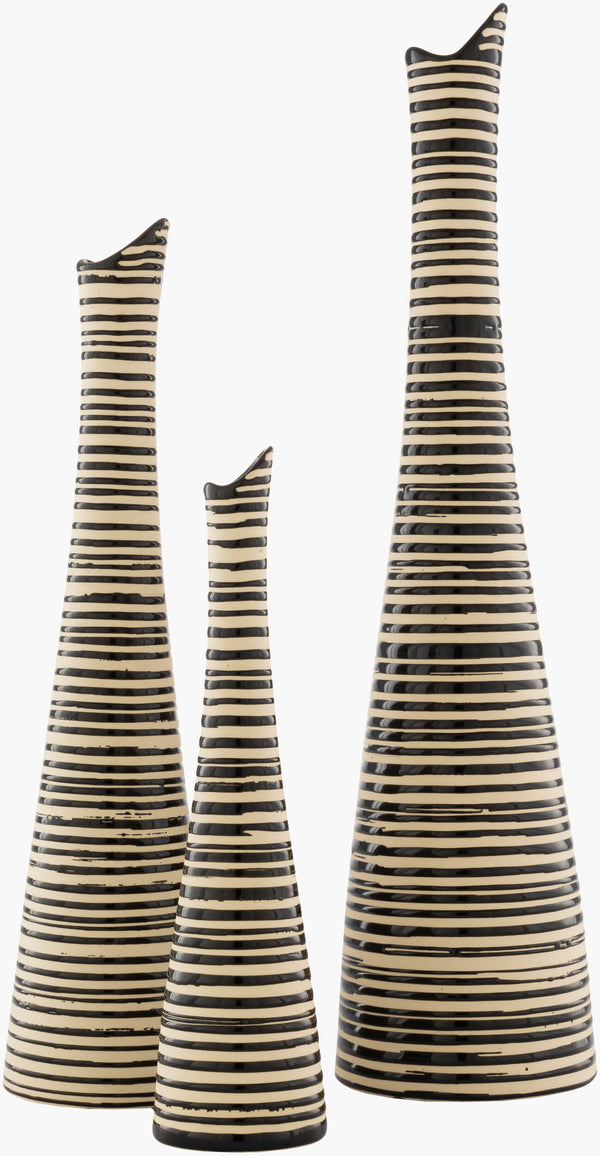 Surya Emily Decorative Accent Vase - Unique Ceramic Design For Global Style Home Decor, Easy Care! Black Ceramic Emy002-set