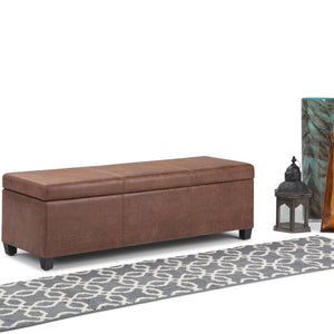 English Elm Avalon Storage Ottoman Bench - Stylish Distressed Umber Faux Leather With Hidden Storage & Safety Hinge B136P158644