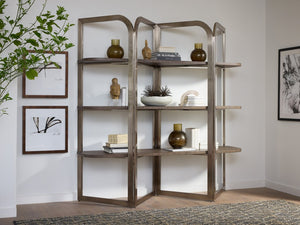 Hooker Furniture Modern Mood Etagere Sculptural Room-Divider With Wire-Brushed Quartered Oak Shelves And Pewter Frame, Airy Contemporary Storage And Display (82.25" H) Medium Brown 6850-10445-89