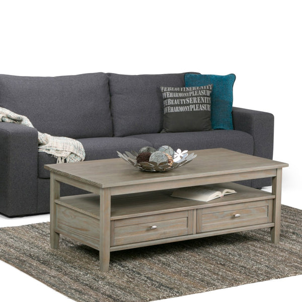 English Elm Warm Shaker Solid Wood Coffee Table - 48" Distressed Grey With Hidden Storage & Classic Style B136P159699-GIGA