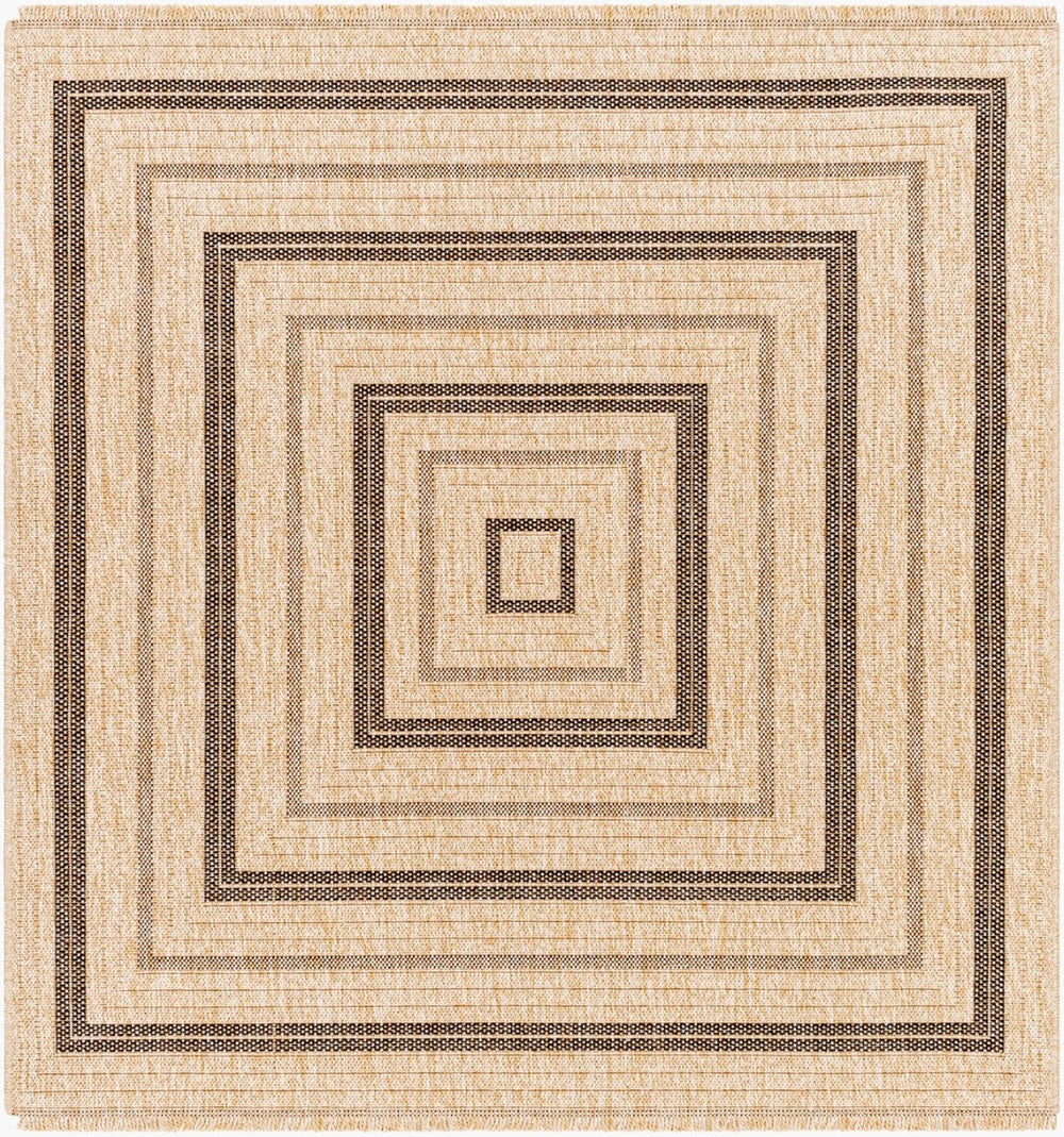 Livabliss Encore Cottage Flatweave Polypropylene Rug for Patios Porches and Entryway Spaces Tan, Black 3'3" x 3'3" ENC2300-33SQ
