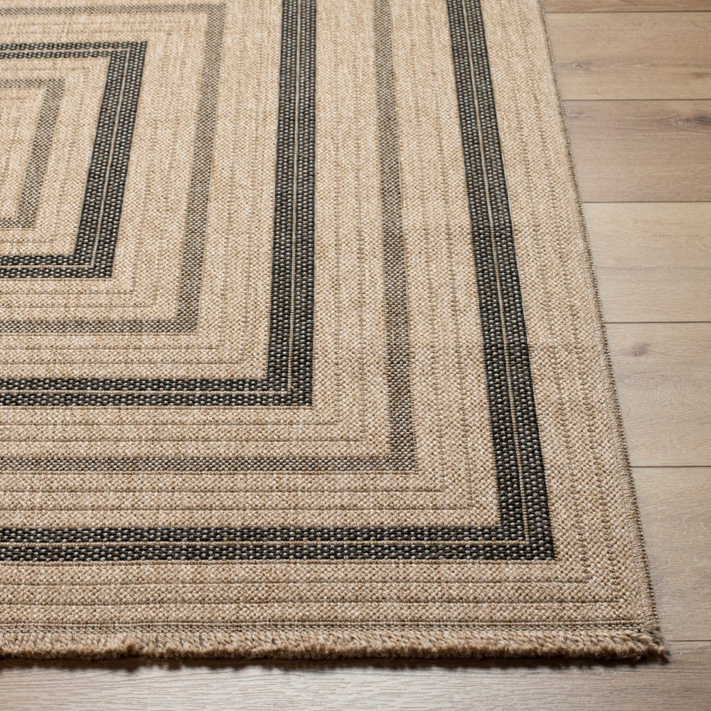 Livabliss Encore Cottage Flatweave Polypropylene Rug for Patios Porches and Entryway Spaces Tan, Black 3'3" x 3'3" ENC2300-33SQ