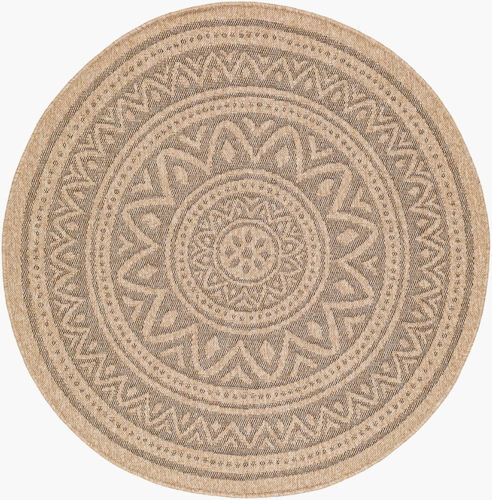 Livabliss Encore Farmhouse Cottage Polypropylene Low Pile Woven Rug for Entryway or Patio Tan, Black 5'3" x 5'3" Round ENC2302-53RD