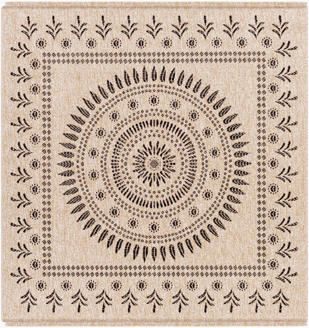Livabliss Encore Farmhouse Cottage Polypropylene Woven Rug for Entryways and High Traffic Areas Tan, Black 5'3" x 5'3" Square ENC2303-53SQ