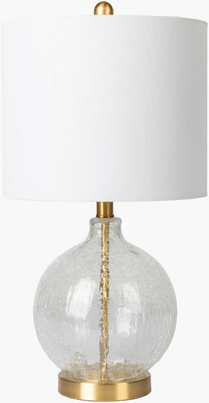 Livabliss Enid Metal and Glass Accent Lamp with White Linen Shade for Bedroom or Office END-001
