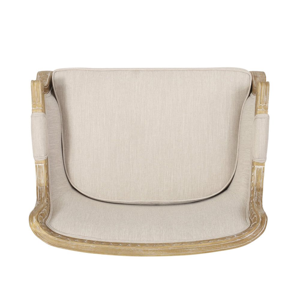 English Elm Christopher Knight Home® - CLUB Chair with French Country Carved Accents, Upholstered Comfort, Weathered Rubberwood Frame -Elegant beige brown 71064.00BGE