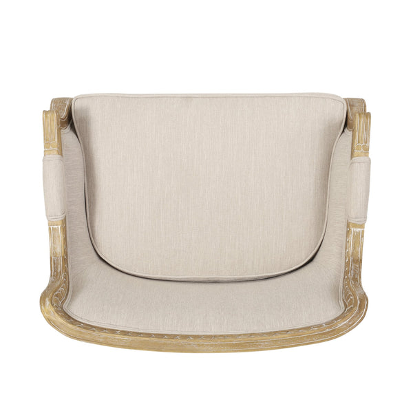 English Elm Christopher Knight Home® - CLUB Chair with French Country Carved Accents, Upholstered Comfort, Weathered Rubberwood Frame -Elegant beige brown 71064.00BGE