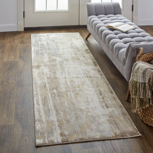 Feizy Rugs Parker Abstract Distressed Rug - Contemporary Viscose And Polyester Design For Modern Interiors Tan,Ivory,Gray Viscose,Polyester Prk3709fgrybgei68