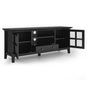 English Elm Acadian 60" Tv Media Stand - Handcrafted Black Wood Design With Glass Doors & Cable Management Solutions B136P159682