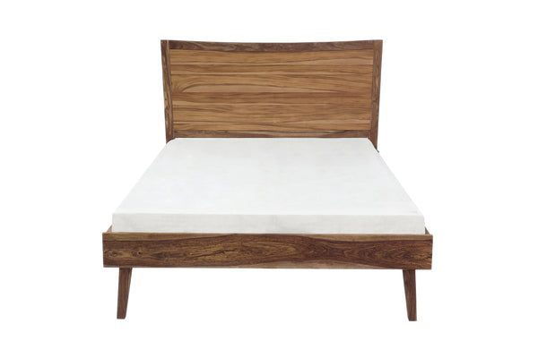 Porter Designs Porter Fusion Solid Sheesham Wood Queen Bed - Mid-century Modern Design, Light Brown Elegance Light Brown Wood 04-117-03b-6750n-kit