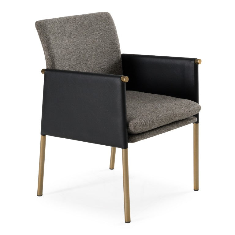 VIG Furniture Engel Two-Tone Grey Vegan Leather & Fabric Dining Chair With Antique Brass Legs, Cushioned Comfort VGGAGA-6988CH-1-DKGRY
