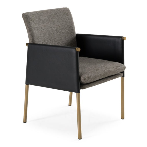 VIG Furniture Engel Two-Tone Grey Vegan Leather & Fabric Dining Chair With Antique Brass Legs, Cushioned Comfort VGGAGA-6988CH-1-DKGRY