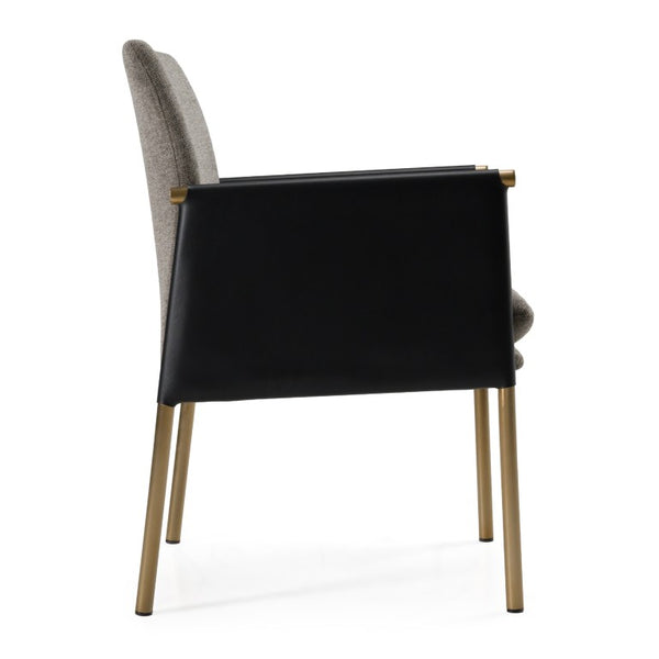 VIG Furniture Engel Two-Tone Grey Vegan Leather & Fabric Dining Chair With Antique Brass Legs, Cushioned Comfort VGGAGA-6988CH-1-DKGRY
