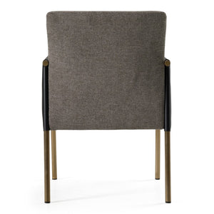 VIG Furniture Engel Two-Tone Grey Vegan Leather & Fabric Dining Chair With Antique Brass Legs, Cushioned Comfort VGGAGA-6988CH-1-DKGRY