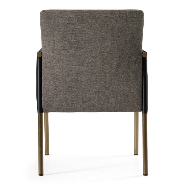 VIG Furniture Engel Two-Tone Grey Vegan Leather & Fabric Dining Chair With Antique Brass Legs, Cushioned Comfort VGGAGA-6988CH-1-DKGRY