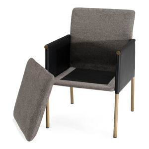 VIG Furniture Engel Two-Tone Grey Vegan Leather & Fabric Dining Chair With Antique Brass Legs, Cushioned Comfort VGGAGA-6988CH-1-DKGRY